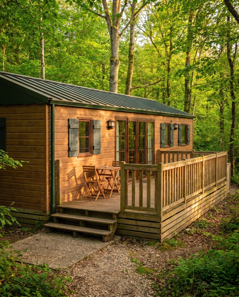 MobilHome em madeira entregue e instalada no terreno, na floresta